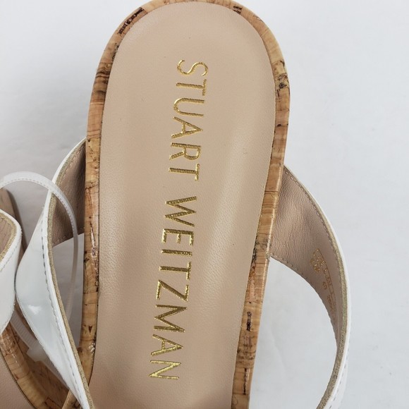 Stuart Weitzman Patent Leather Aleena Wedge Sandal in White Size 9.5 B - Picture 11 of 15